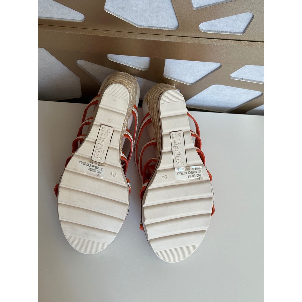 Vintage 2 Lips Too Y2K Umbre Orange White Strappy Espadrille Wedge Sandals 6.5 - Picture 6 of 7
